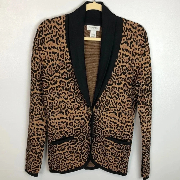 Carmen Marc Valvo Women’s Small Animal Print Button Front Sweater Cardigan - Picture 1 of 7